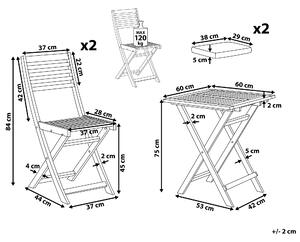 Składany zestaw mebli balkonowych drewno 2 krzesła stolik niebieskie poduchy Fiji Beliani