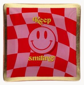 Ręcznie malowana taca na drobiazgi ze szkła Keep Smiling