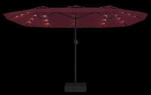 Podwójny parasol ogrodowy z LED, bordowy, 449x265 cm