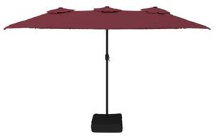 Podwójny parasol ogrodowy z LED, bordowy, 449x265 cm