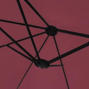 Podwójny parasol ogrodowy z LED, bordowy, 449x265 cm