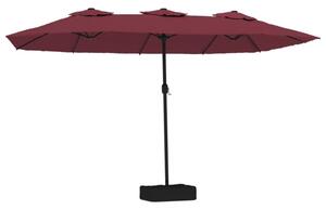 Podwójny parasol ogrodowy z LED, bordowy, 449x265 cm