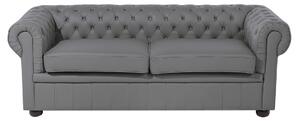 Nowoczesna sofa 3-osobowa skórzana pikowana szara Chesterfield Beliani
