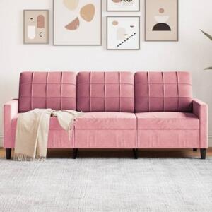 Sofa 3-osobowa, rÃ³Å¼owa, 180 cm, obita aksamitem