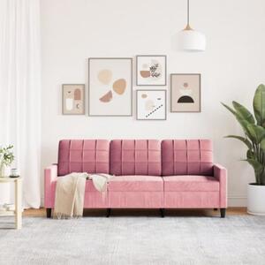 Sofa 3-osobowa, rÃ³Å¼owa, 180 cm, obita aksamitem