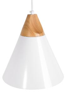 Lampa wisząca biała stożek jasne drewno Skandynawskie oświetlenie Albano Beliani