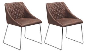 Zestaw 2 tapicerowanych krzeseł obiadowych ekoskóra pikowane brązowe Arcata Beliani