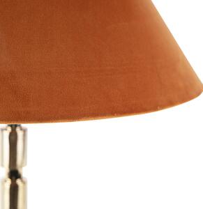 Lampa stołowa art deco złota klosz welurowy pomarańczowy 50cm - Torre Oswietlenie wewnetrzne