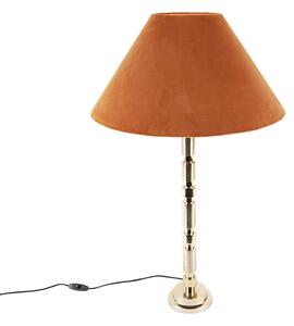 Lampa stołowa art deco złota klosz welurowy pomarańczowy 50cm - Torre Oswietlenie wewnetrzne