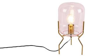 Lampa stołowa art deco mosiądz różowe szkło - Bliss Oswietlenie wewnetrzne