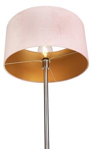 Lampa podłogowa stal klosz welurowy różowy 50cm - Simplo Oswietlenie wewnetrzne