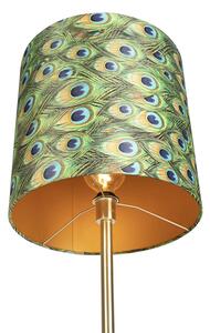 Lampa podłogowa mosiądz klosz welurowy pawie oczka 40cm - Simplo Oswietlenie wewnetrzne