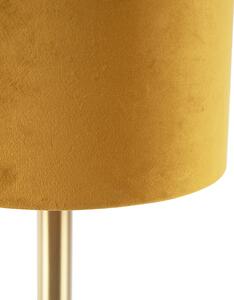 Lampa stołowa mosiądz klosz welurowy żółto-złoty 20cm - Simplo Oswietlenie wewnetrzne