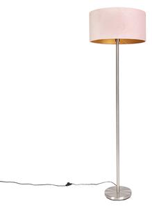 Lampa podłogowa stal klosz welurowy różowy 50cm - Simplo Oswietlenie wewnetrzne