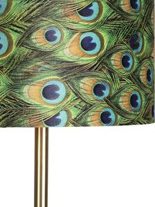 Lampa podłogowa mosiądz klosz welurowy pawie oczka 40cm - Simplo Oswietlenie wewnetrzne