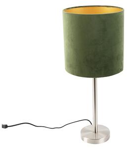 Lampa stołowa stal klosz welurowy zielono-złoty 25cm - Simplo Oswietlenie wewnetrzne