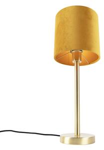 Lampa stołowa mosiądz klosz welurowy żółto-złoty 20cm - Simplo Oswietlenie wewnetrzne