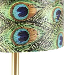 Lampa stołowa mosiądz klosz welurowy pawie oczka 25cm - Simplo Oswietlenie wewnetrzne
