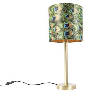Lampa stołowa mosiądz klosz welurowy pawie oczka 25cm - Simplo Oswietlenie wewnetrzne
