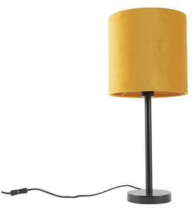 Lampa stołowa czarna klosz welurowy ochra-złoty 25cm - Simplo Oswietlenie wewnetrzne