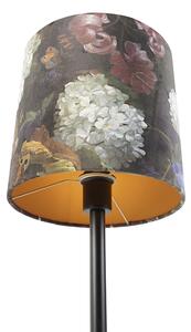 Lampa stołowa czarna klosz welurowy kwiaty 25cm - Simplo Oswietlenie wewnetrzne