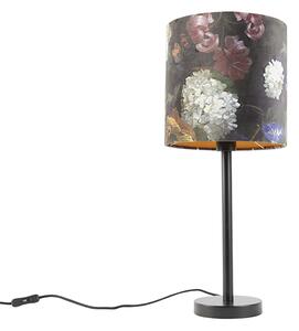 Lampa stołowa czarna klosz welurowy kwiaty 25cm - Simplo Oswietlenie wewnetrzne