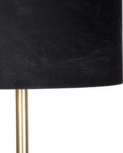 Lampa podłogowa mosiądz klosz welurowy czarny 40cm - Simplo Oswietlenie wewnetrzne