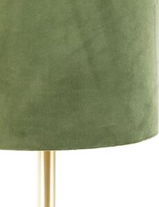 Lampa stołowa mosiądz klosz welurowy zielono-złoty 25cm - Simplo Oswietlenie wewnetrzne
