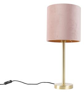 Lampa stołowa mosiądz klosz welurowy różowo-złoty 25cm - Simplo Oswietlenie wewnetrzne