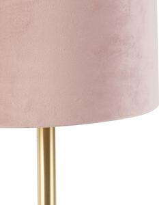 Lampa stołowa mosiądz klosz welurowy różowo-złoty 25cm - Simplo Oswietlenie wewnetrzne
