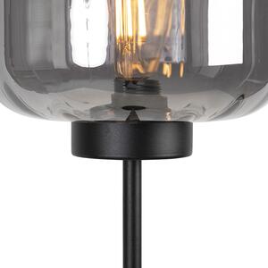 Designerska lampa podłogowa czarna szkło przydymione - Qara Oswietlenie wewnetrzne