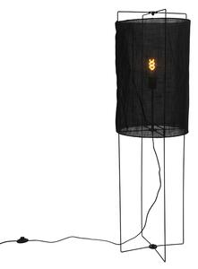 Designerska lampa podłogowa czarna klosz czarny lniany - Rich Oswietlenie wewnetrzne