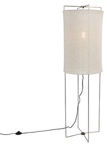Designerska lampa podłogowa mosiądz klosz beżowy lniany - Rich Oswietlenie wewnetrzne
