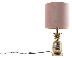 Lampa stołowa art deco klosz welurowy różowy 25cm - Tropical Oswietlenie wewnetrzne