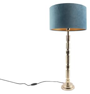 Lampa stołowa Art Deco złoty aksamitny klosz niebieski 35 cm - Torre Oswietlenie wewnetrzne
