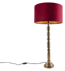 Lampa stołowa art deco brąz klosz welurowy czerwony 35cm - Torre Oswietlenie wewnetrzne