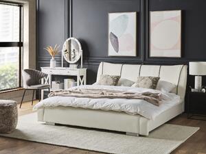 Nowoczesne łóżko skórzane 140 x 200 cm wysoki zagłówek białe Nantes Beliani