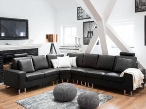 Narożnik prawostronny sofa skórzana regulowane zagłówki czarny Stockholm Beliani