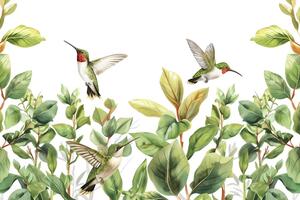 Obraz kolibry i liście