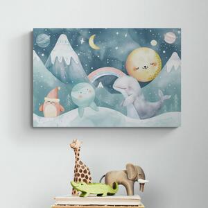 Obraz dla dzieci ze zwierzętami w śnieżnym krajobrazie