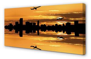 Obraz na płótnie Samoloty miasto słońce