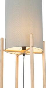 Rustykalna lampa podłogowa drewniana z szarym abażurem - Lengi Oswietlenie wewnetrzne