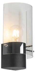Nowoczesny Kinkiet / Lampa scienna czarny z przydymionym szkłem - Vidra Oswietlenie wewnetrzne