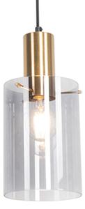 Vintage lampa wisząca mosiężna ze szkłem dymnym - Vidra Oswietlenie wewnetrzne