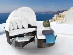 Kosz plażowy ciemnobrązowy białe poduszki ze schowkiem ławką polyrattan Sylt Lux Beliani
