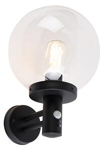 Zewnetrzna Kinkiet / Lampa scienna zewnętrzny czarny z przezroczystą kulą z czujnikiem ruchu - Sfera Oswietlenie zewnetrzne