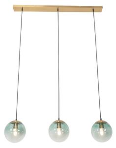 Lampa wisząca art deco mosiądz zielone szkło 3-źródła światła - Pallon Oswietlenie wewnetrzne