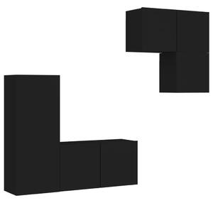 4-częściowy zestaw mebli TV, czarny, materiał drewnopochodny