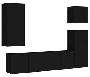 5-częściowy zestaw mebli TV, czarny, materiał drewnopochodny