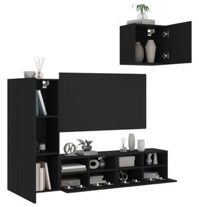 4-częściowy zestaw mebli TV, czarny, materiał drewnopochodny